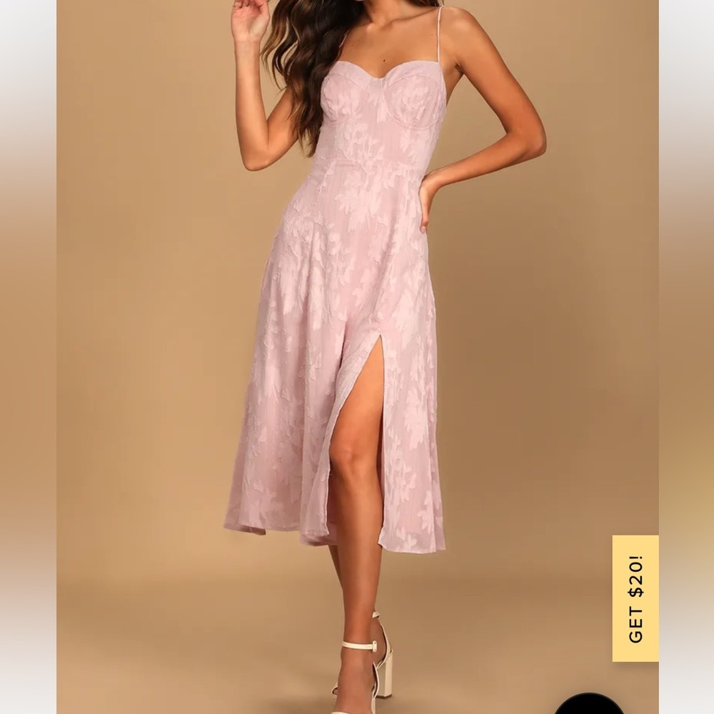 Lulus Blush Pink Floral Jacquard Tie-Strap Midi Dress - Small